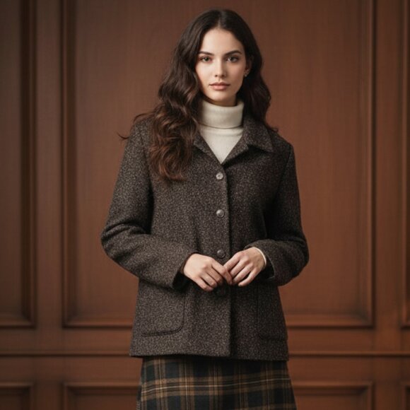 Vintage Appleseeds Wool Tweed Blazer Womens 14 Chocolate Brown Work Office - Picture 1 of 6